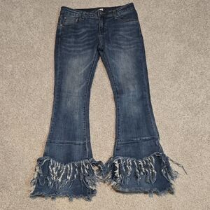 Luxe‎ Moda Fringe Wide Leg Jeans